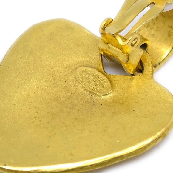 Chanel Dangle Heart Earrings Clip-On Gold 95P - Picture 4 of 4